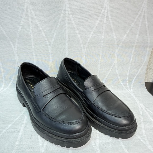 Portland Leather Goods Patina Zoe Chunky Platform Loafer Black Leather 9.5 EUC - Picture 2 of 9